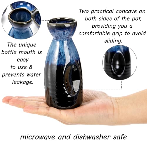 Goaste Japanese Ceramic Sake Set with Carafe and Cups - Dark Blue, Dishwasher Safe