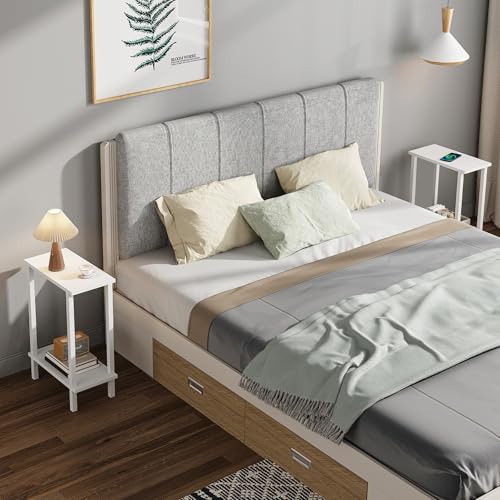Narrow 2-Tier Side Table - Slim End Table & Nightstand for Small Spaces, White