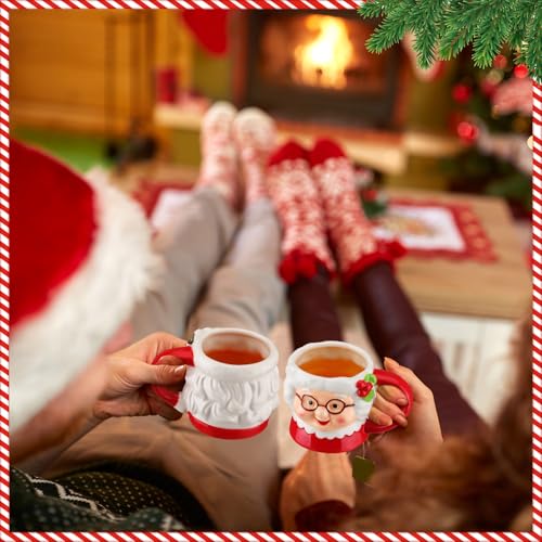 Willinglong 2 Pcs Santa Mugs – 10 oz Classic White Ceramic Christmas Cups (White, Pack of 2)