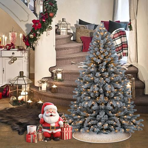 MACTING 23-Inch Christmas Tree Skirt Snowflake Burlap with Glitter - Small 23" Tree Mat