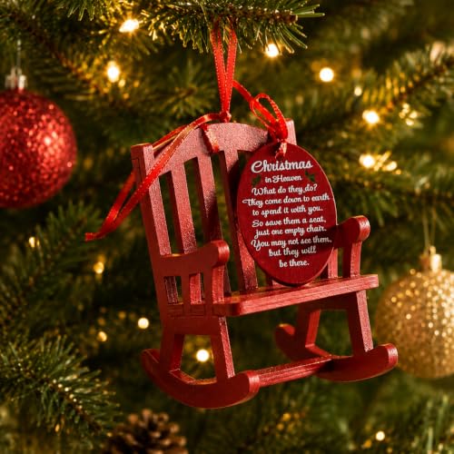 HOUYAN Red Christmas Memorial Wooden Rocking Chair Ornament with Tag & Card
