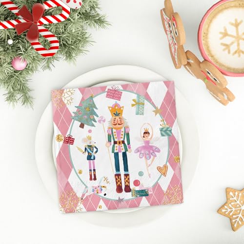 Pink Christmas Nutcracker Paper Napkins 100Pcs Disposable Holiday Party Supplies