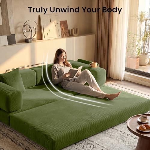 78.8" Convertible Futon Sofa Bed - Corduroy Floor Sleeper Couch, Green