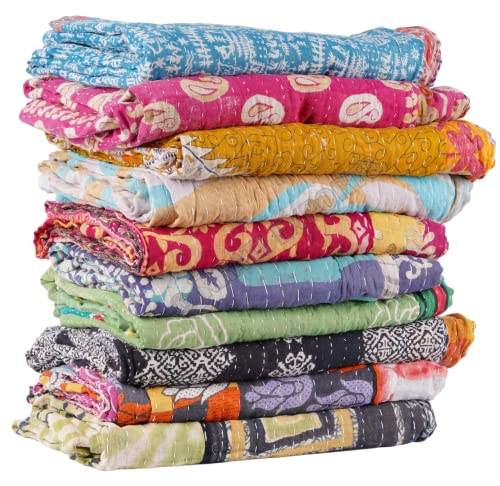 Handmade Vintage Kantha Quilt - Boho Throw Blanket Bedspread