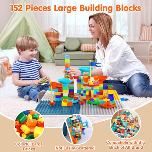 7-in-1 Kids Activity Table and Chair Set with 152-Piece Marble Run Blocks