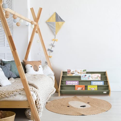 Wooden Kids Bookshelf - Montessori Nursery Book Storage for Playroom