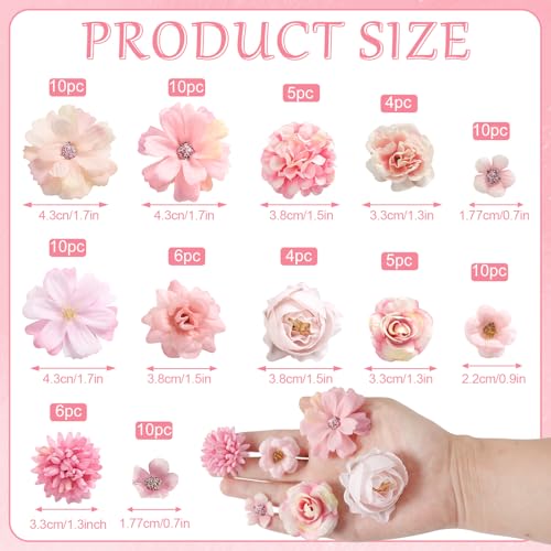 90 Mini Pink Artificial Flower Heads for Craft Decoration