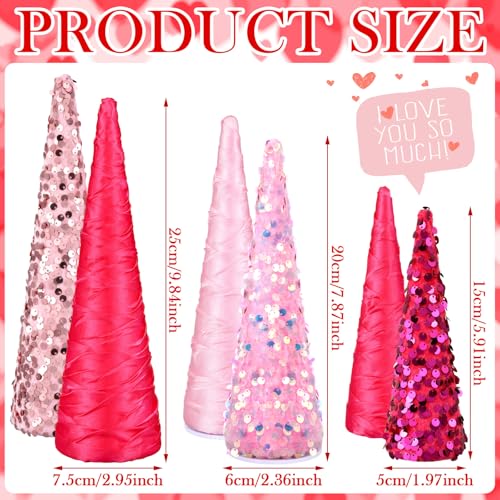 Pink Christmas Cone Trees Set of 6 - Festive Holiday Decor, 10", 8", 6"
