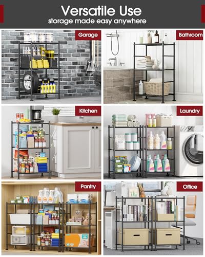 3 Tier Metal Storage Shelves Organizer, 18" x 12" x 30" Black Garage Shelf