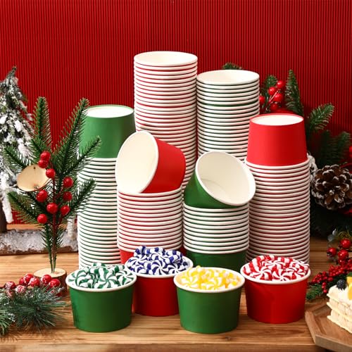 Umigy 300 Pack 9 oz Christmas Ice Cream Cups - Red & Green Disposable Dessert Bowls