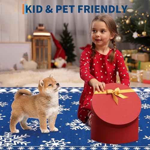 ROYHOME Blue Snowflake Christmas Area Rug 5x7 ft Washable Decor