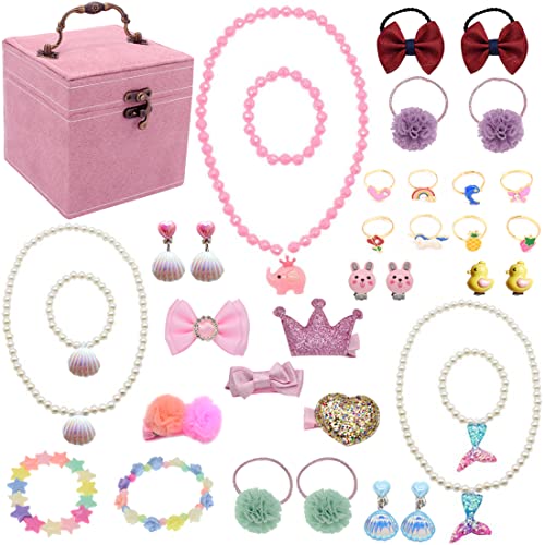 3-Layer Kids Jewelry Box with Mirror and 35-Piece Princess Accessory Set