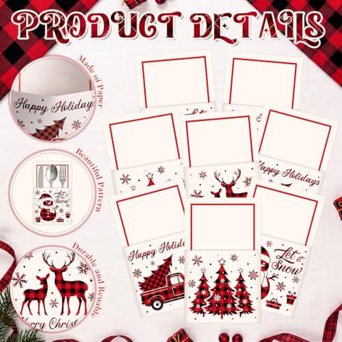 Harloon 36 Pcs Christmas Paper Silverware Holders Buffalo Plaid (Buffalo Check) 4 Designs