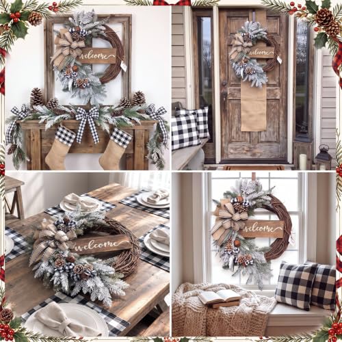 Winter Norfolk Pine Wreath with Cones - 19.69in Snowy Front Door Decor (Suncalla, Pine Cones)