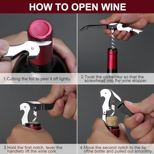Uaorexplo Black Heavy Duty Foldable Wine Opener with Foil Cutter & Corkscrew