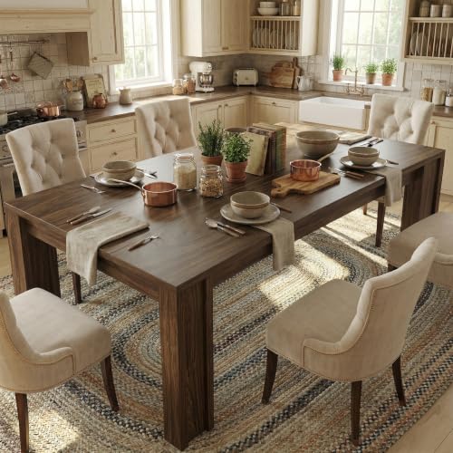 71-Inch Farmhouse Rectangular Dining Table, Walnut Wood Kitchen Table
