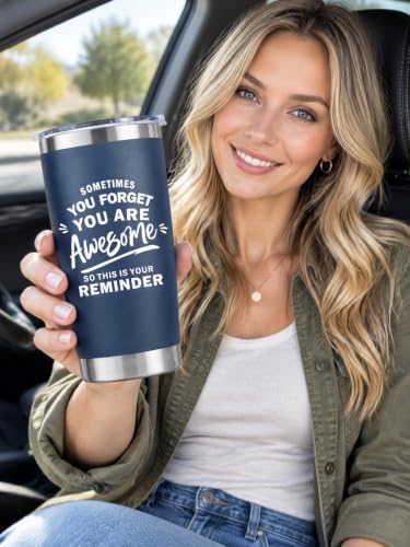 MAQLON 20 oz Navy Blue Inspirational Travel Tumbler - Coffee & Cold Drink Mug