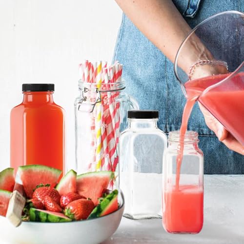 8 oz Glass Juice Bottles with Leakproof Lids - 6-Pack Reusable Jars