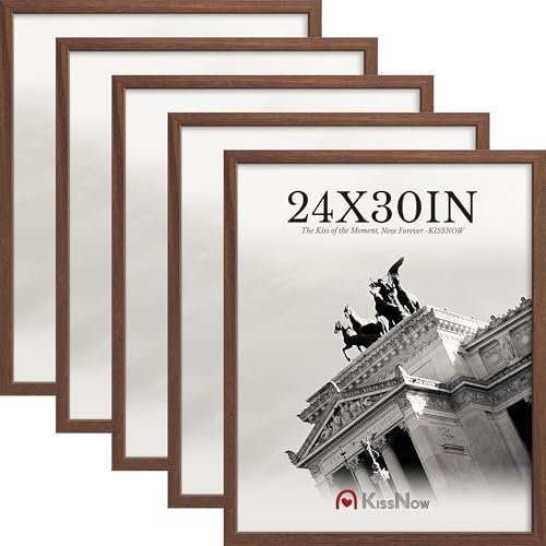 24x30 Brown Solid Wood Picture Frame 5 Pack - Wall & Table Display, 23.5x29.5 Viewable