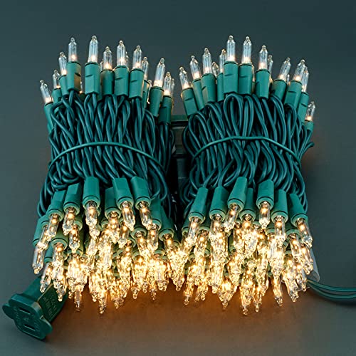 YULETIME 200 Clear Christmas String Lights, 2-Pack 21 ft Green Wire - UL Certified