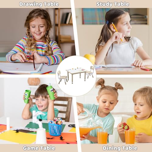 Kids Adjustable Height Table & 4 Chairs Set - Natural, DOREROOM