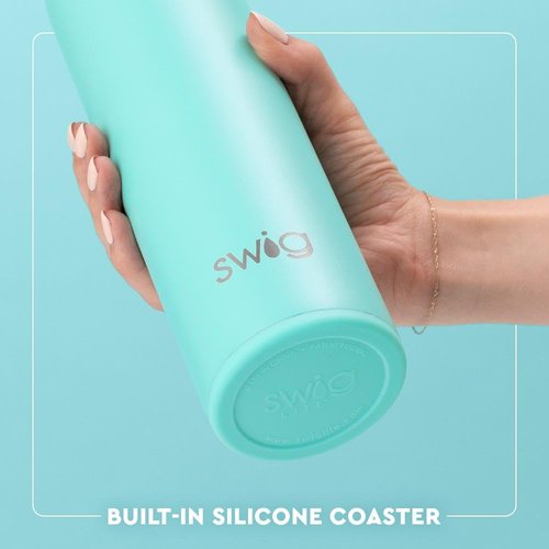 Swig Life 26oz Insulated Water Bottle, Travel Water Bottle with Straw and Lid, Cup Holder Friendly Bottles, Stainless Steel 26 oz Tumbler, Reusable Lid (Blue Lagoon)