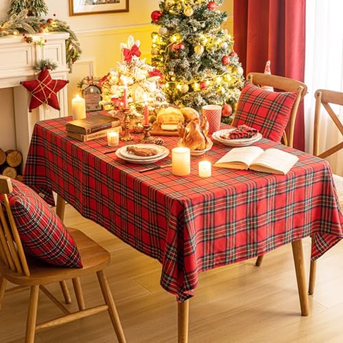 AQOTHES Red Big Plaid Christmas Tablecloth 60x84 Rectangular - Premium Polyester