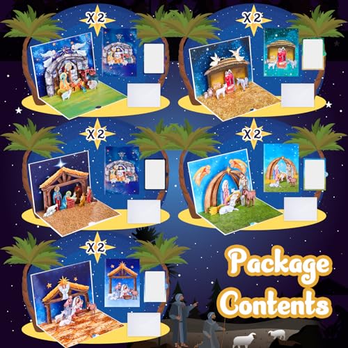 Cholemy 10 Pcs Nativity Christmas Pop Up Cards Religious Holiday Greeting Set