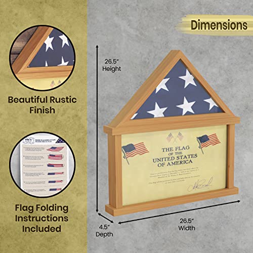 Rustic Wood Burial Flag Display Case with Certificate Holder