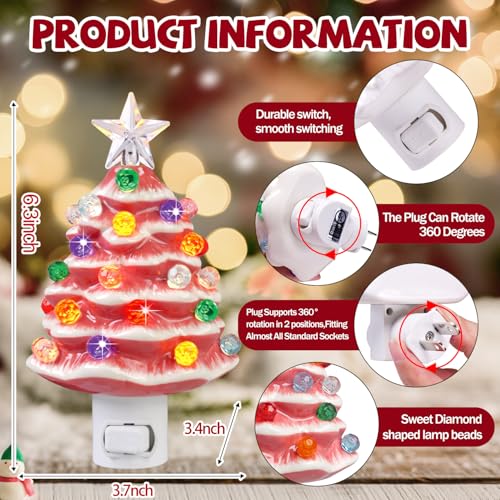 Semjar 2 Pack Ceramic Christmas Tree Night Light - White & Pink, UL Certified