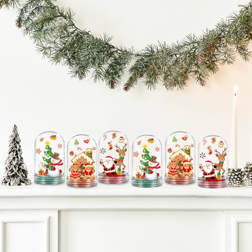 JarThenaAMCS Christmas Snow Globe Craft Kit - 12 Sets DIY Holiday Decorations with Santa, Snowman & Gingerbread Men - Xmas Party Home Activities