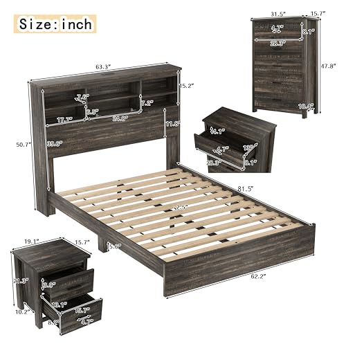 4-Piece Queen Bedroom Furniture Set with Storage Bed, Dresser & Nightstands