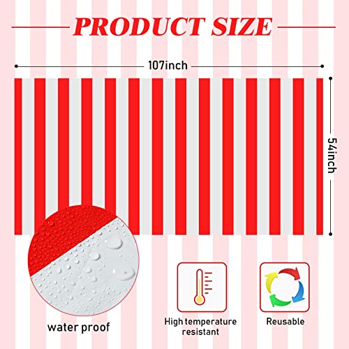 Batiyeer 10 Pcs Carnival Theme Red & White Striped Plastic Tablecloths