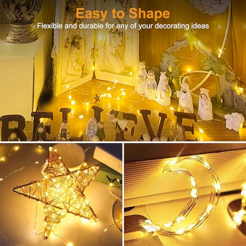 btfarm 30 Pack Battery Operated Fairy Lights 7Ft 20 LED Twinkle String Lights Warm White Waterproof Silver Wire for Christmas Wedding Crafts