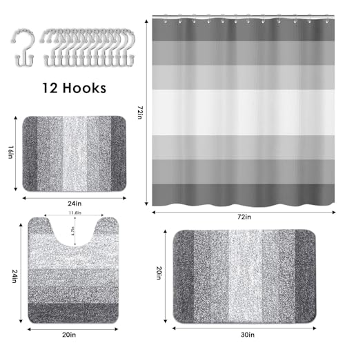 4-Piece Bathroom Set with Shower Curtain, PEVA Liner, and Non-Slip Rugs