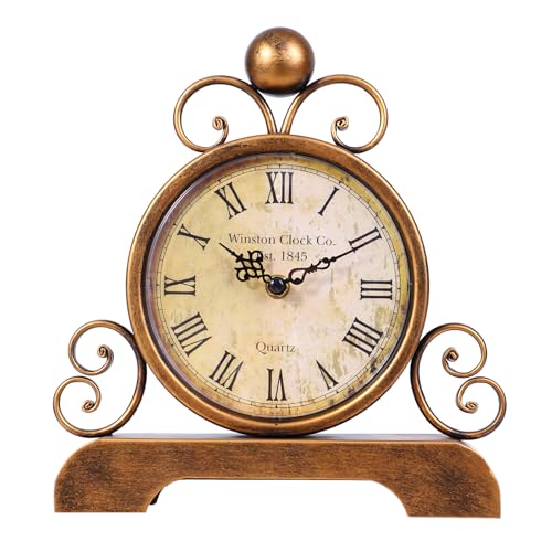 Vintage Metal Mantel Clock, Silent Quartz Table Clock for Shelf or Desk