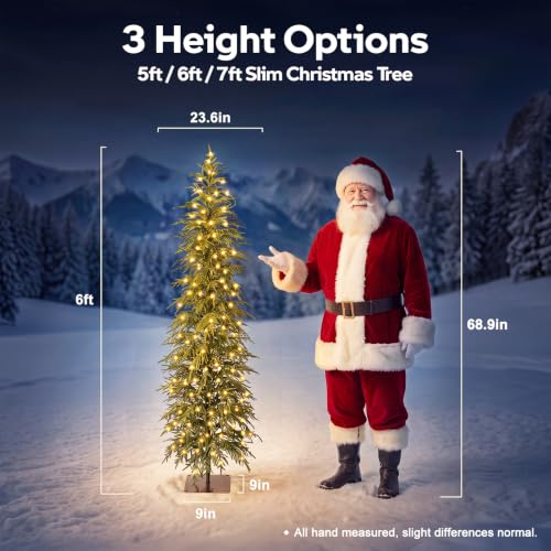 VeriNaTural 6ft Prelit Slim Artificial Christmas Tree with Warm White LED Lights