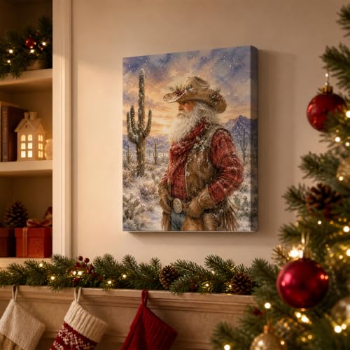 MENSHIJIAN Western Cowboy Santa Christmas Wall Art C - Canvas Print