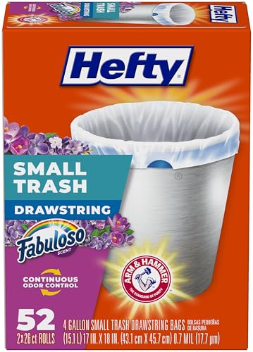 Hefty 4 Gallon Small Trash Bags, Fabuloso Lavender Scent, 52 Count Drawstring