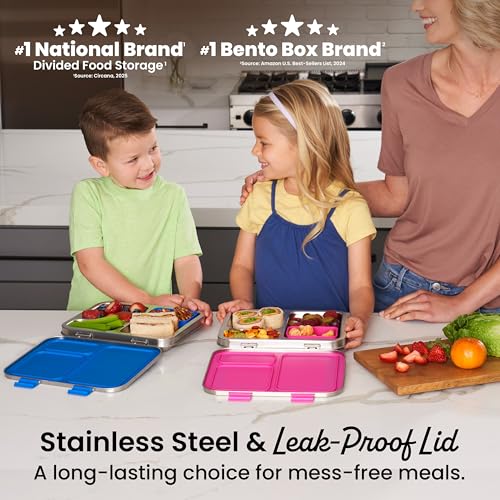 Bentgo Kids Stainless Steel Leak-Resistant Lunch Box - Blue 3-Compartment