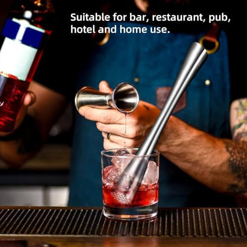 8-Inch Stainless Steel Cocktail Muddler - Heavy Duty Bar Tool for Fruit & Ice Crushing
