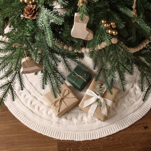MelonBoat 36 Inch Knitted Christmas Tree Skirt - Cozy Neutral Holiday Decor