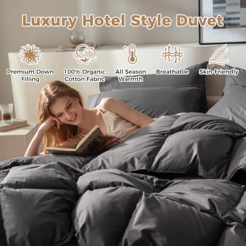 Organic Cotton Down Comforter Queen Size | 750+ Fill Power, Gray