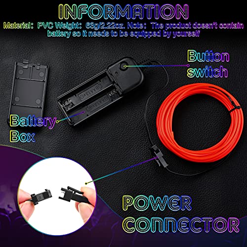 6-Pack 16.4ft Portable LED Neon EL Wire Kit, Battery Operated Rope Lights