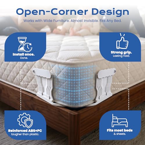 Bed Sheet Holders with Anti-Slip Clips - 4 Pack for All Mattress Sizes