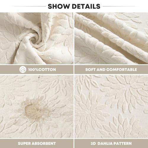 3D Dahlia Floral Jacquard Hand Towels, 100% Cotton Absorbent Set of 2