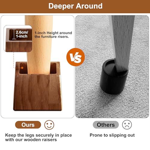 Heavy Duty Bed Risers with Non-Slip Pads - 4 Pack Wooden Lifts