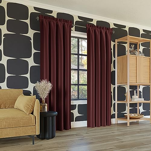 Sun Zero Oslo Theater Grade Extreme Total Blackout Rod Pocket Curtain Panel, 52" x 63", Wine Red