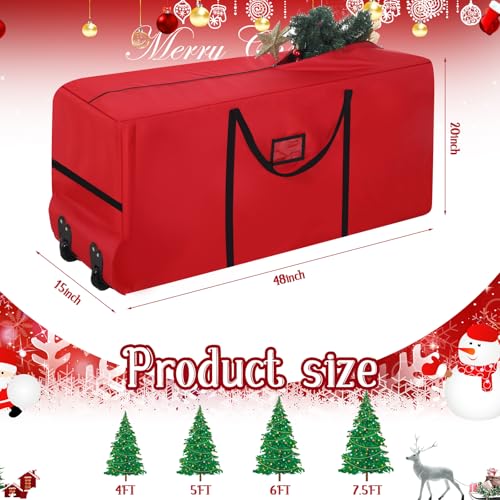 Wesnoy 7.5 Ft Heavy Duty Christmas Tree Storage Bag with Wheels - Red