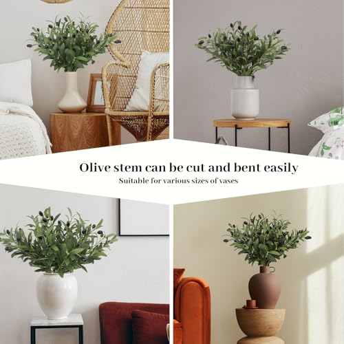 18-Inch Artificial Olive Branches for Vases, 6-Piece Faux Greenery Stems